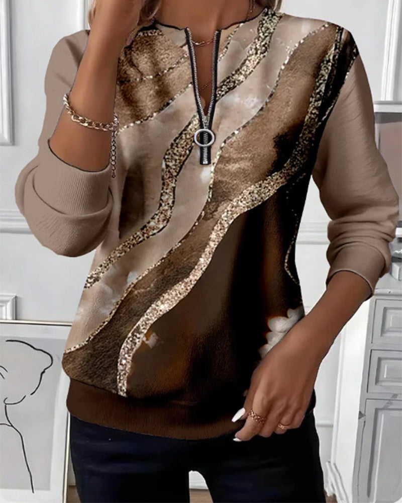 Nora | Bedrucktes Half-Zip Sweatshirt