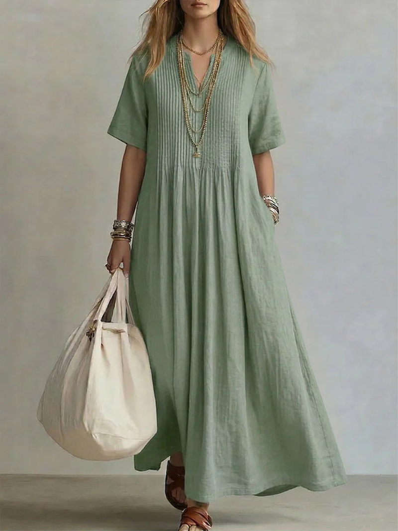 Simone | Luftiges Maxikleid mit Plissee-Details
