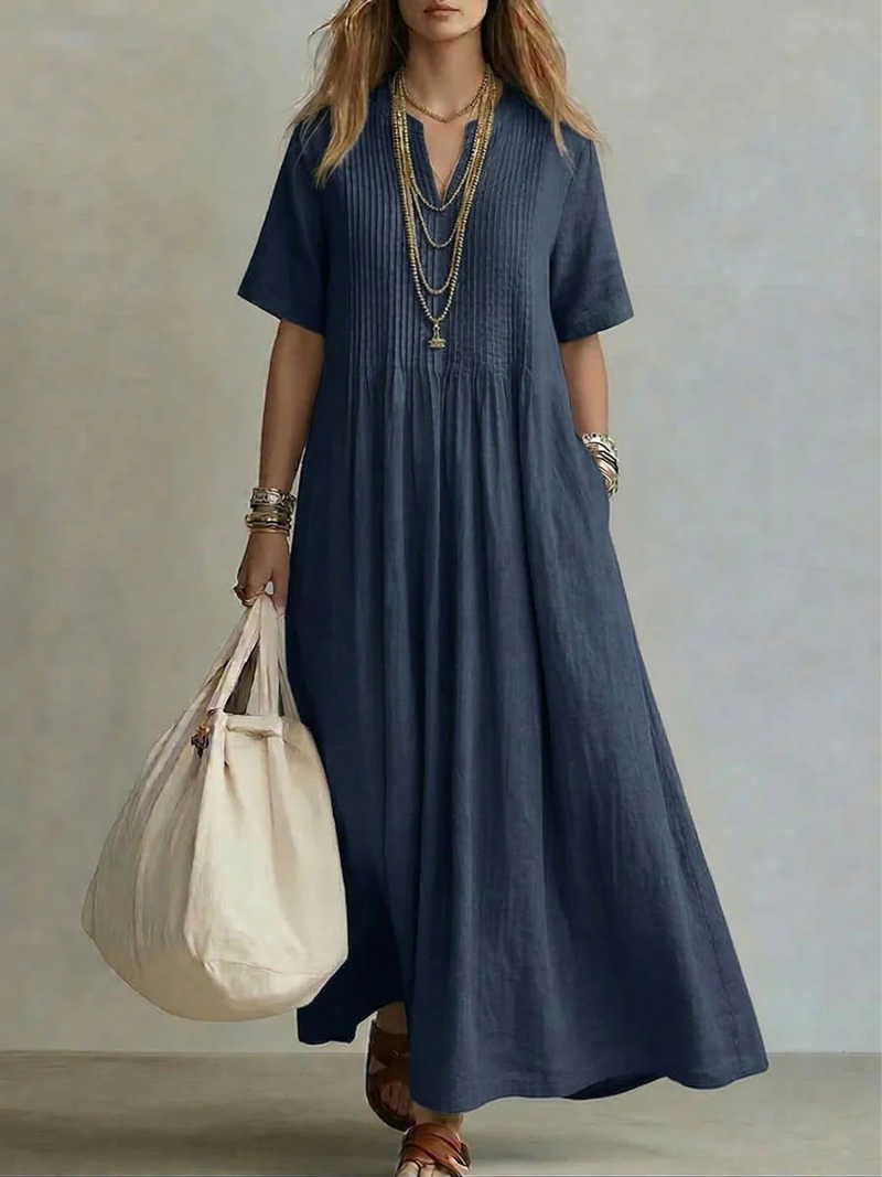 Simone | Luftiges Maxikleid mit Plissee-Details