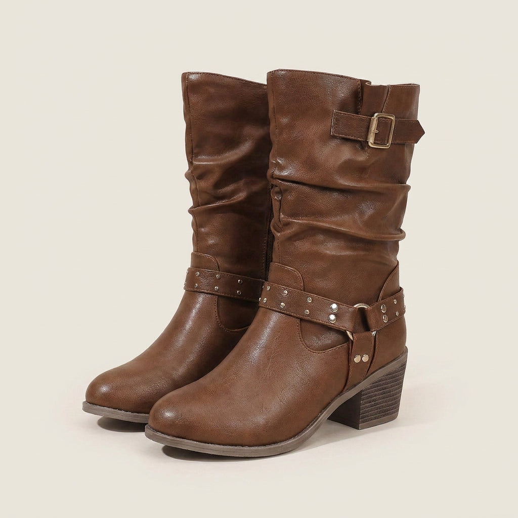 Virelle | Damen-Motorradstiefel in Lederoptik mit Nieten