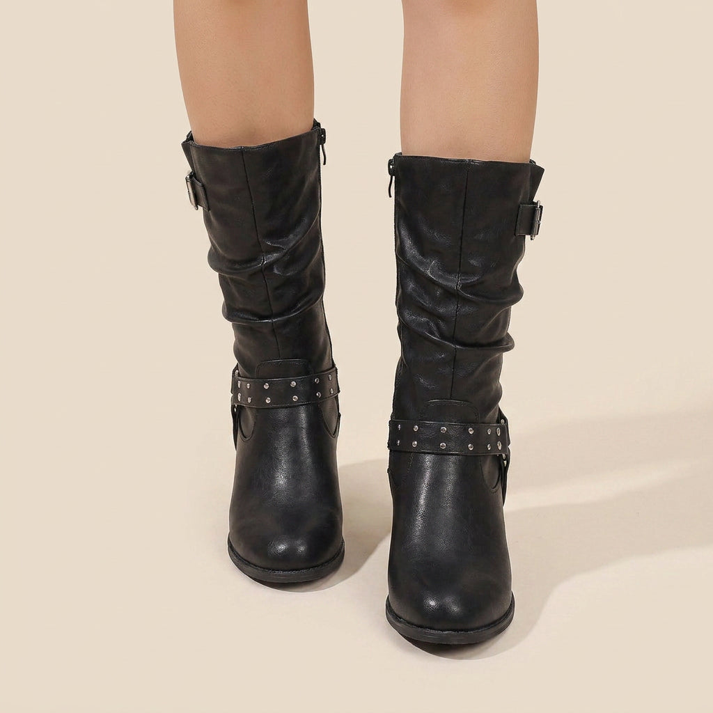 Virelle | Damen-Motorradstiefel in Lederoptik mit Nieten