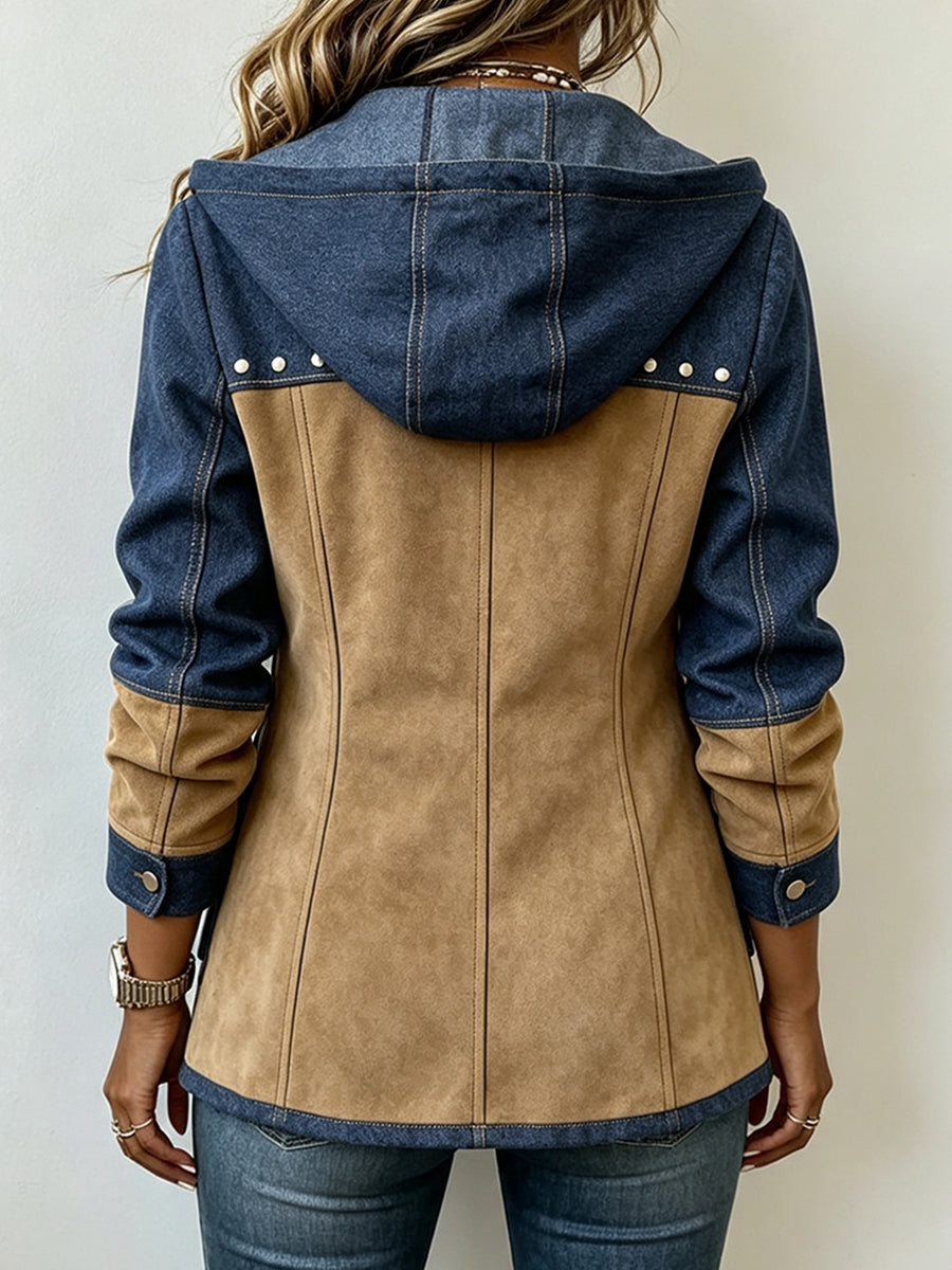 Natalie | Marineblau-camel-farbene Jacke mit Kapuze