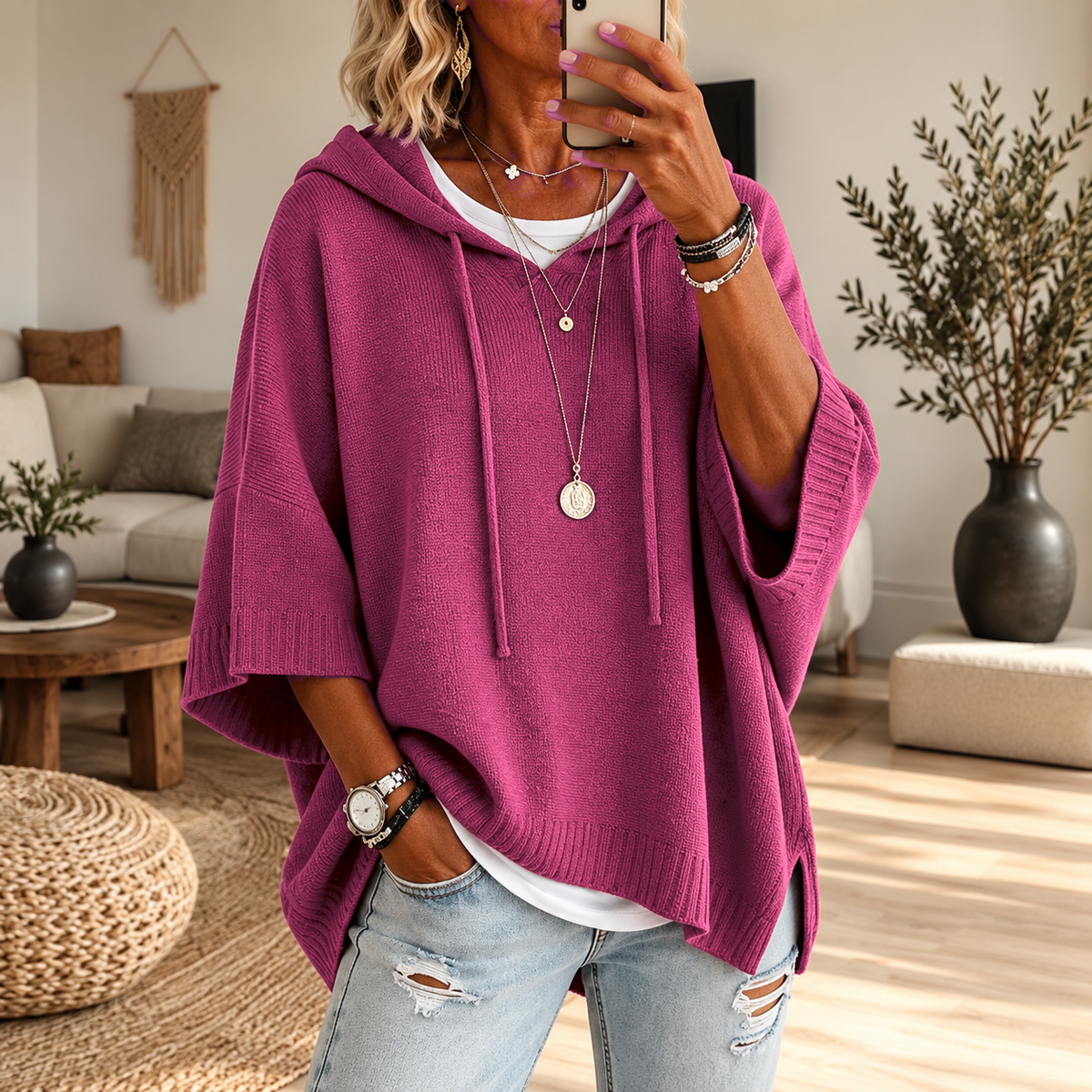 Pull à capuche oversize en maille Louise